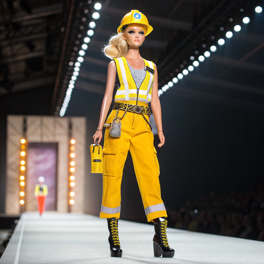 Barbie in einem Bauarbeiteroutfit