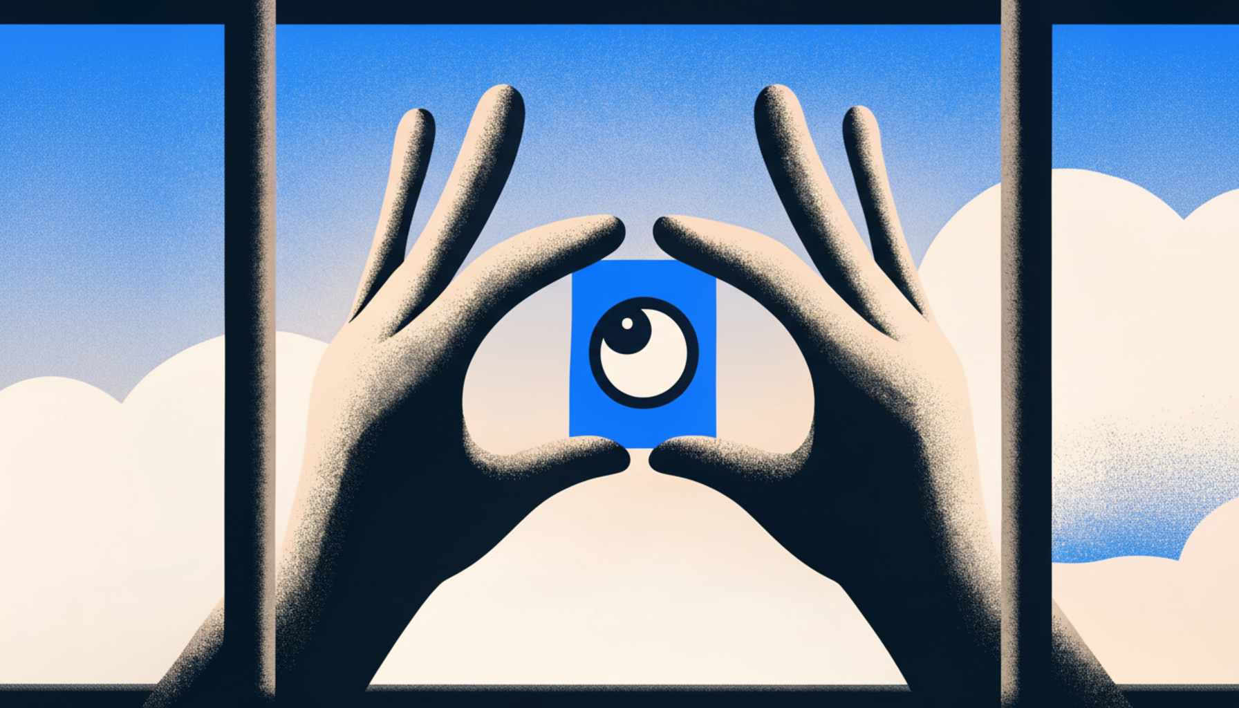 Zwei Hände halten ein stilisiertes Auge